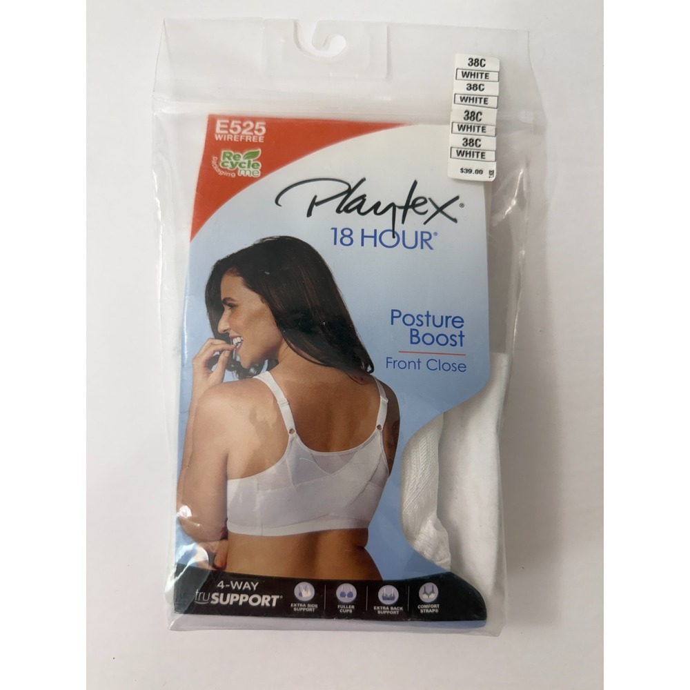 Playtex 18 Hour Posture Boost Front Close Wireless Bra E525 White 38C New